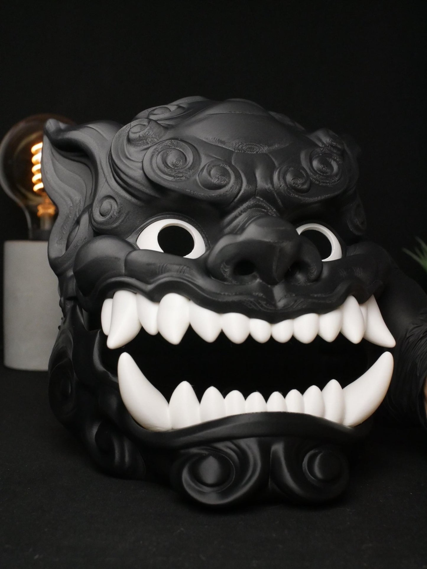 Máscara articulada de perro Foo, mandíbula móvil, color personalizable, oni shisa japonesa, disfraz de Halloween, regalo personalizado