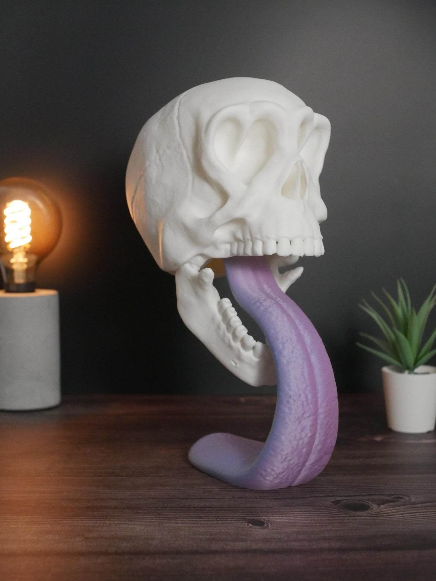 Soporte para auriculares con forma de calavera - Soporte único para auriculares con forma de calavera - Organizador de escritorio moderno para juegos - Regalo perfecto para amantes de la música - Soporte para auriculares -