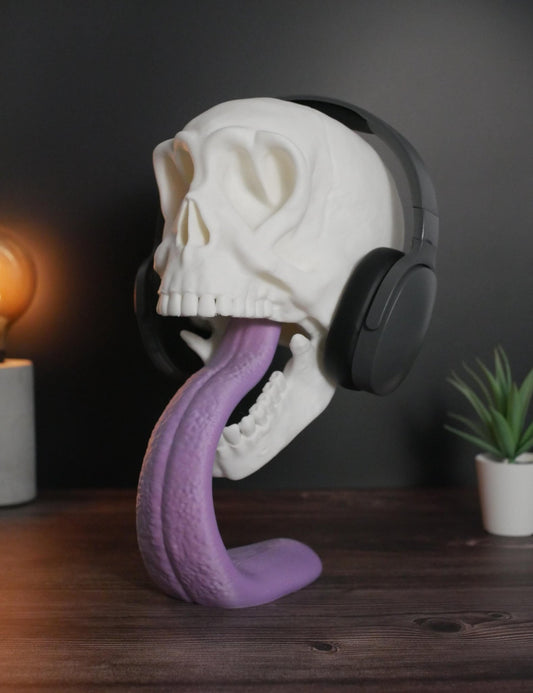 Soporte para auriculares con forma de calavera - Soporte único para auriculares con forma de calavera - Organizador de escritorio moderno para juegos - Regalo perfecto para amantes de la música - Soporte para auriculares -