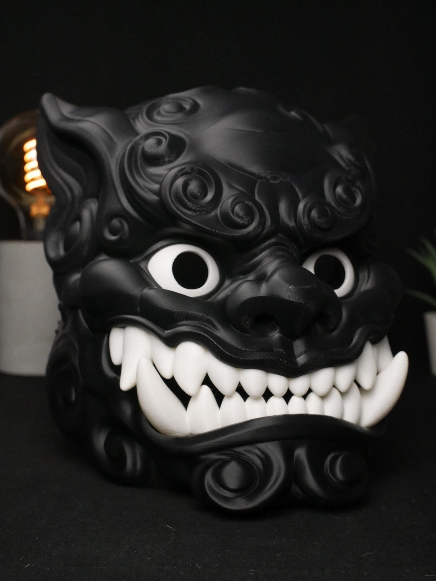Máscara articulada de perro Foo, mandíbula móvil, color personalizable, oni shisa japonesa, disfraz de Halloween, regalo personalizado