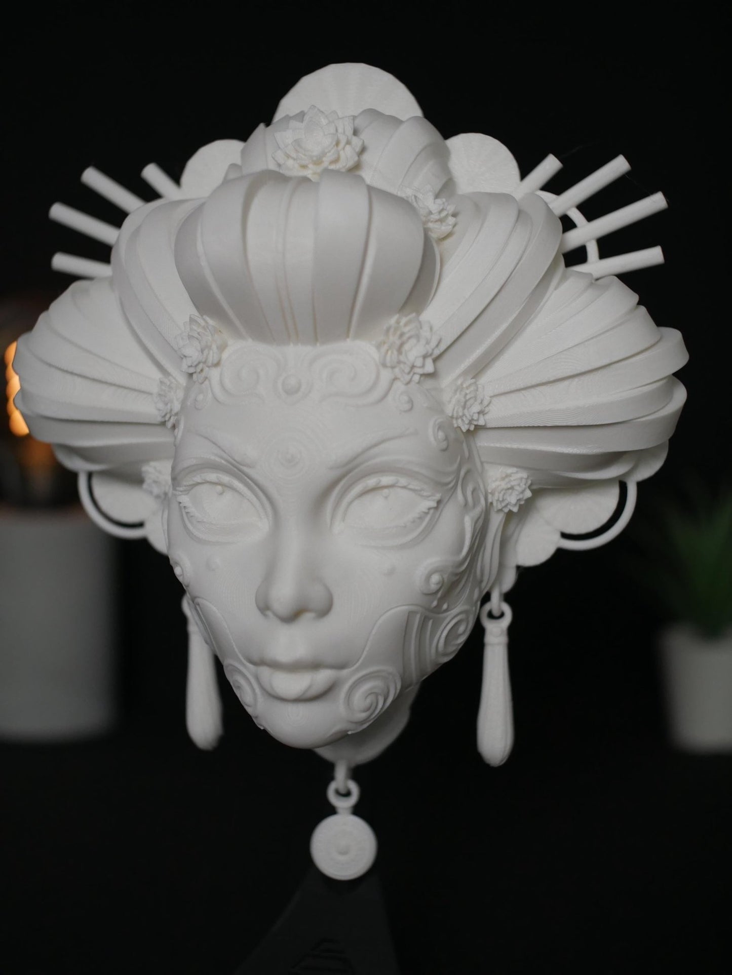 Escultura de pared de geisha, decoración japonesa impresa en 3D, busto de emperatriz ornamentado, decoración de fantasía para el hogar y la oficina, regalo geek único