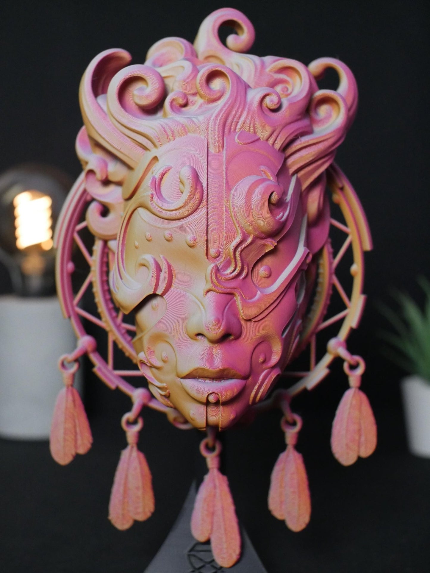 Máscara de atrapasueños impresa en 3D: Arte mural de la diosa celestial