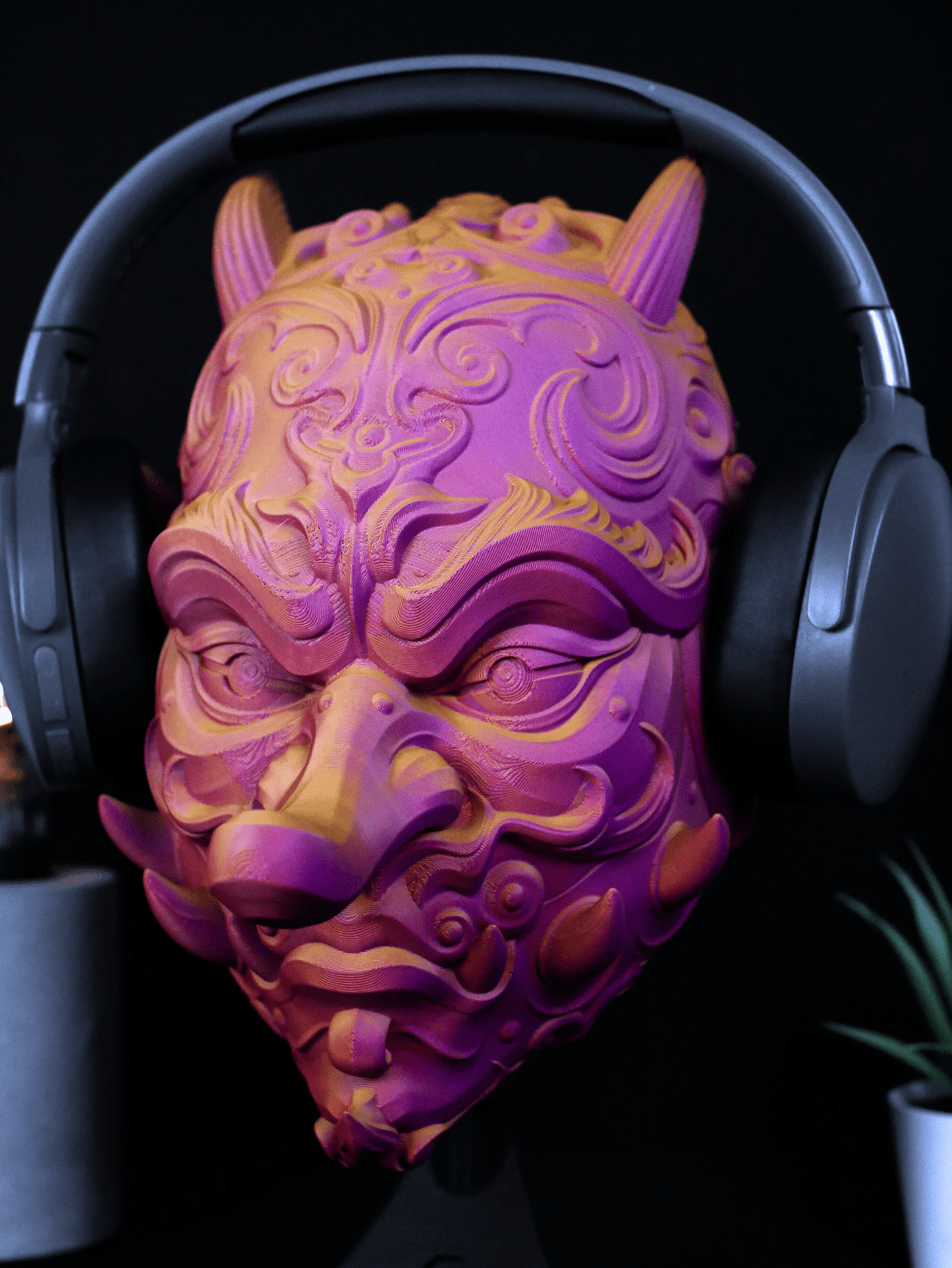 Soporte de Auriculares Tengu | Máscara Demonio Japonés para Setup Gamer