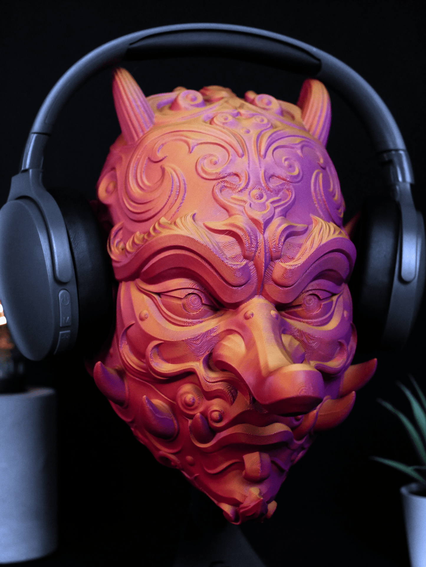 Soporte de Auriculares Tengu | Máscara Demonio Japonés para Setup Gamer