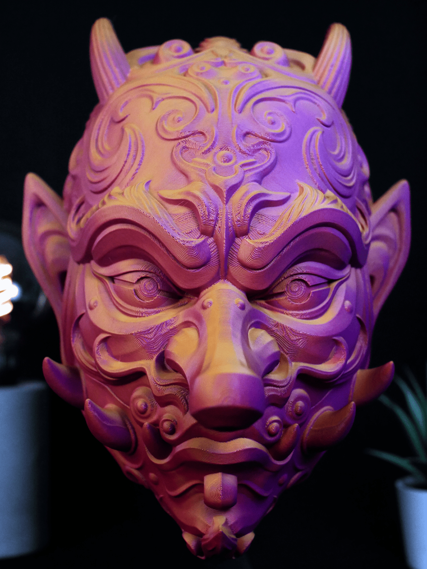 Soporte de Auriculares Tengu | Máscara Demonio Japonés para Setup Gamer