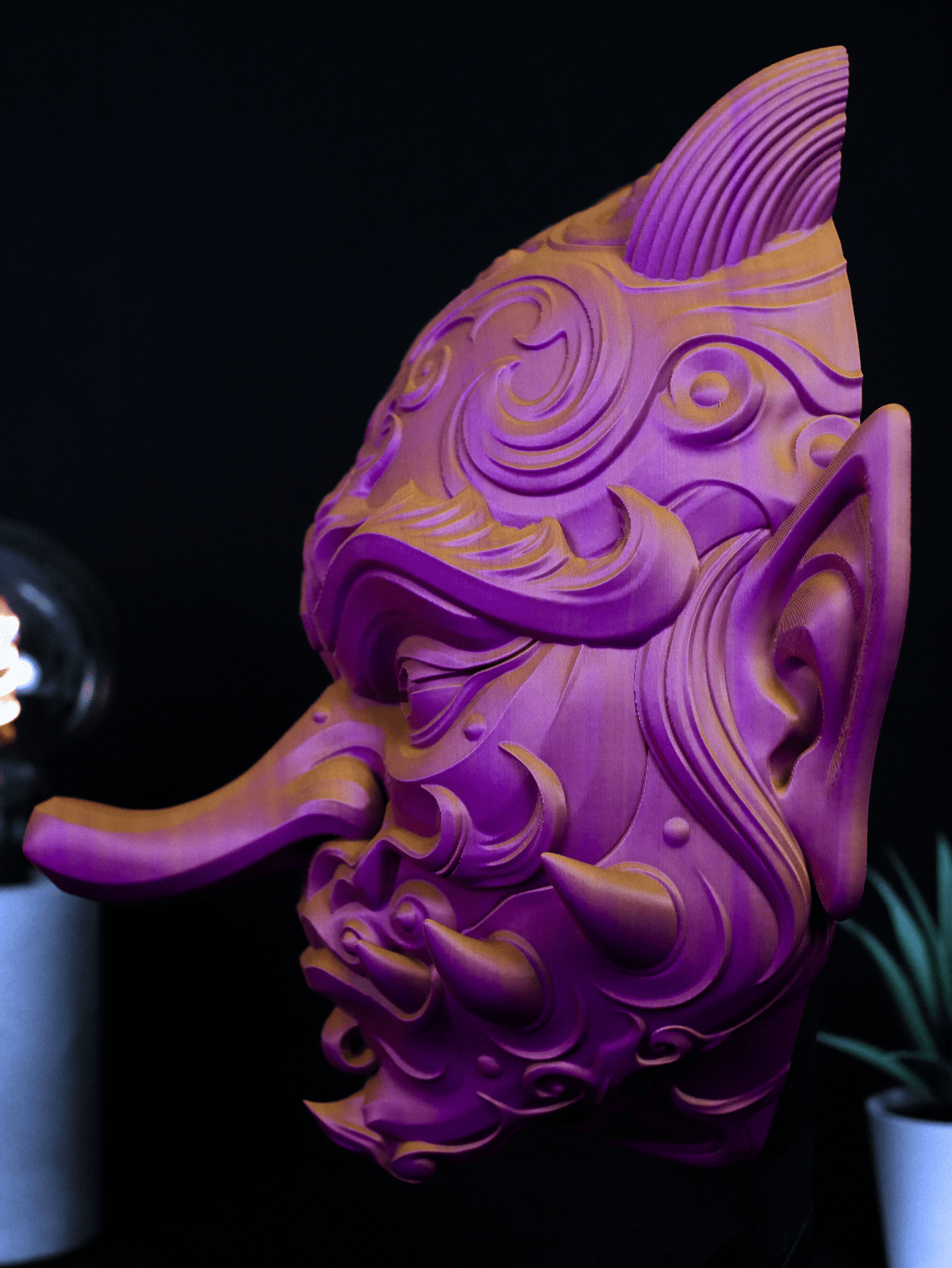 Soporte de Auriculares Tengu | Máscara Demonio Japonés para Setup Gamer