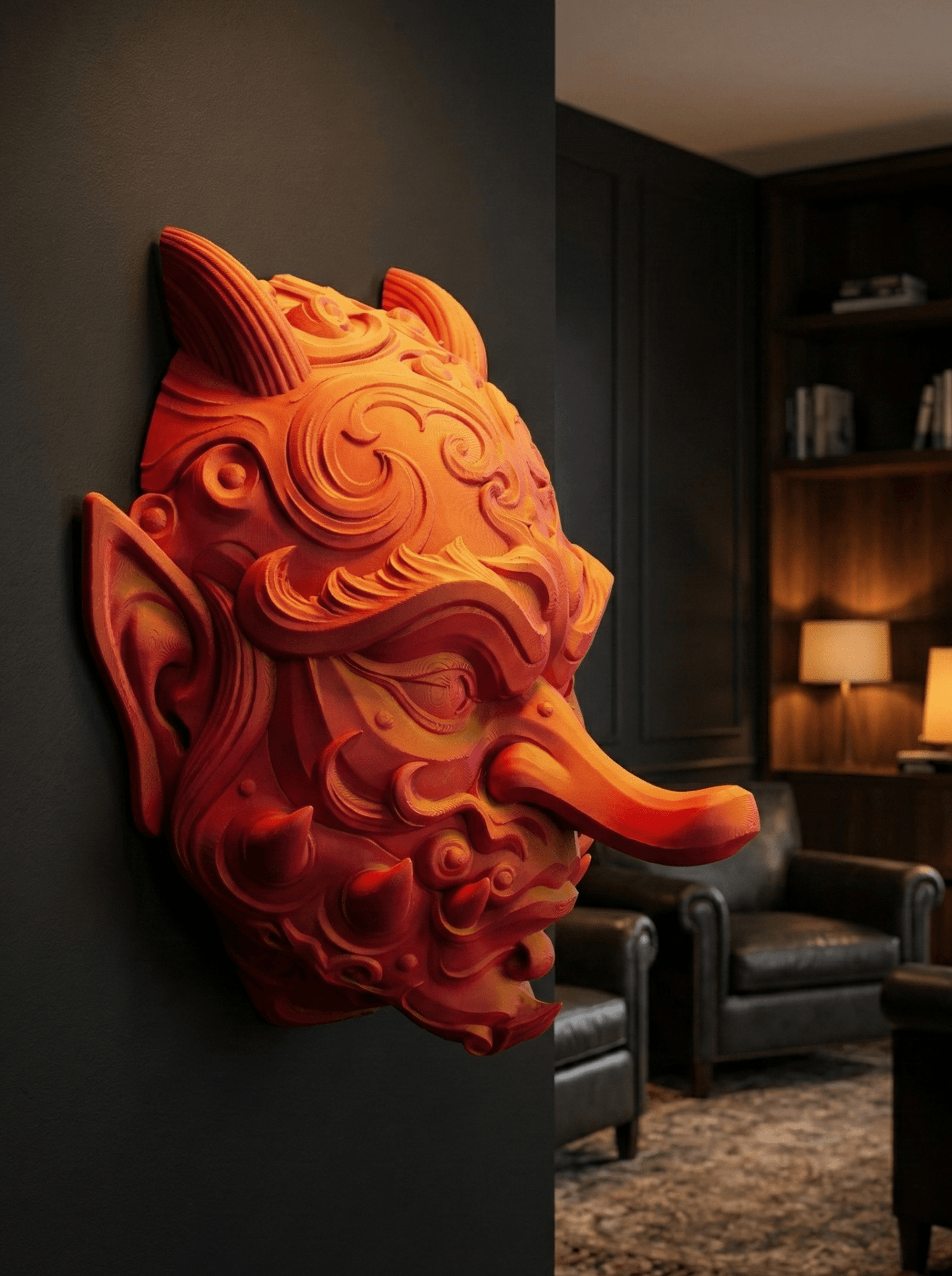 Máscara Tengu: Escultura Japonesa Decorativa con Soporte de Mesa y Pared - Arte Yokai