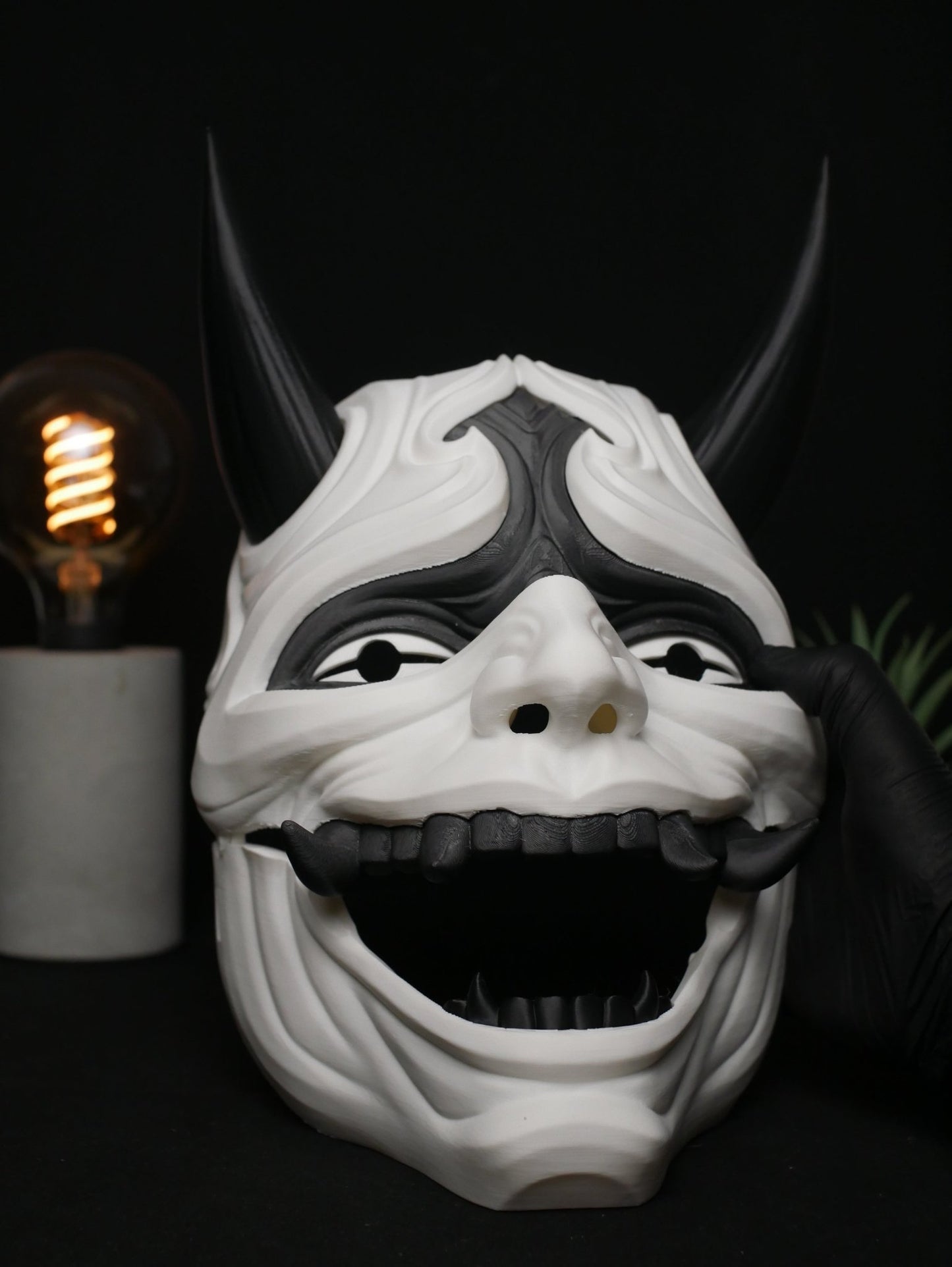 Máscara Oni, Demonio Japonés | Máscara de Diablo Cornudo para Cosplay, Disfraz de Halloween y Coleccionable | Estilo Kabuki Tradicional