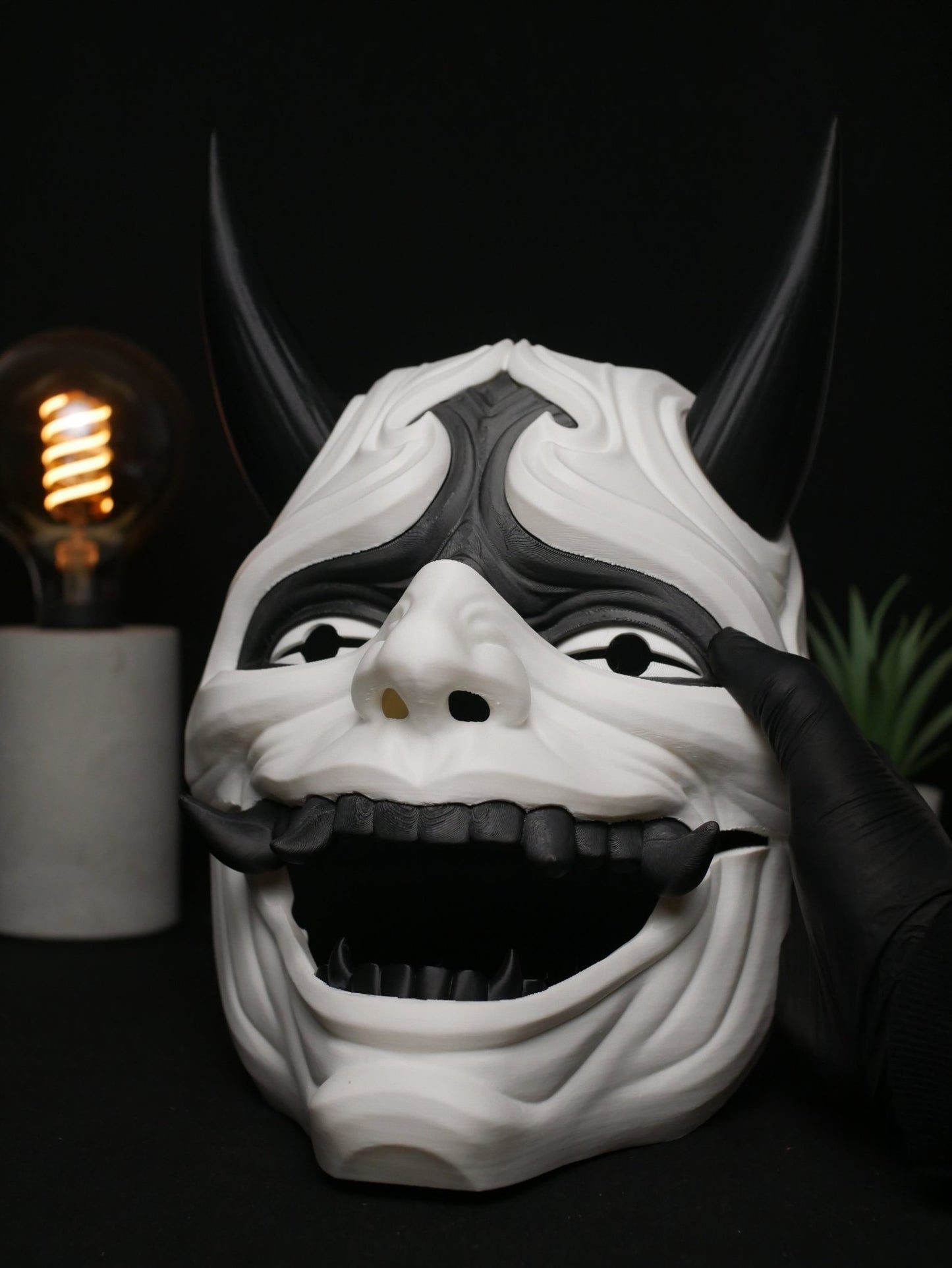 Máscara Oni, Demonio Japonés | Máscara de Diablo Cornudo para Cosplay, Disfraz de Halloween y Coleccionable | Estilo Kabuki Tradicional