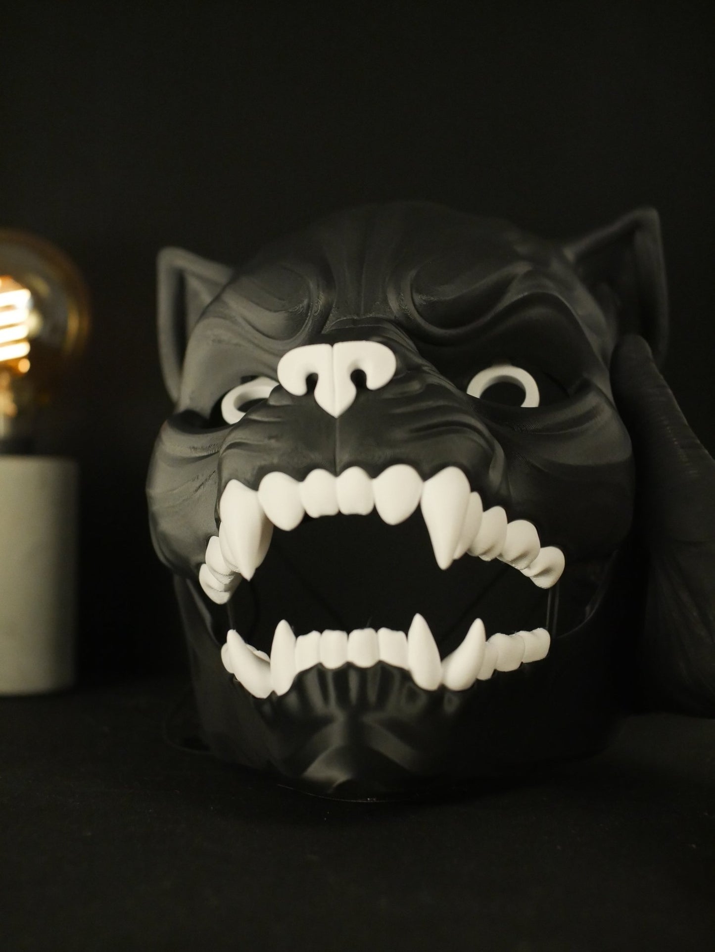 Máscara de pantera negra articulada con mandíbula móvil, cabeza de felino realista para cosplay, disfraces y Halloween