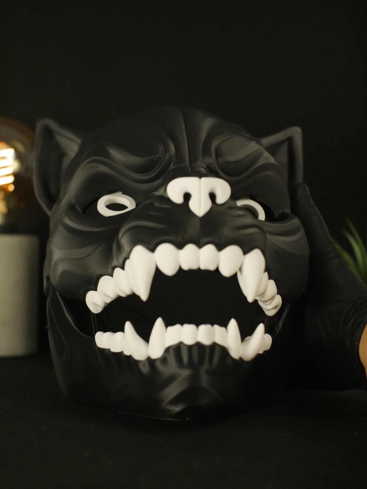 Máscara de pantera negra articulada con mandíbula móvil, cabeza de felino realista para cosplay, disfraces y Halloween