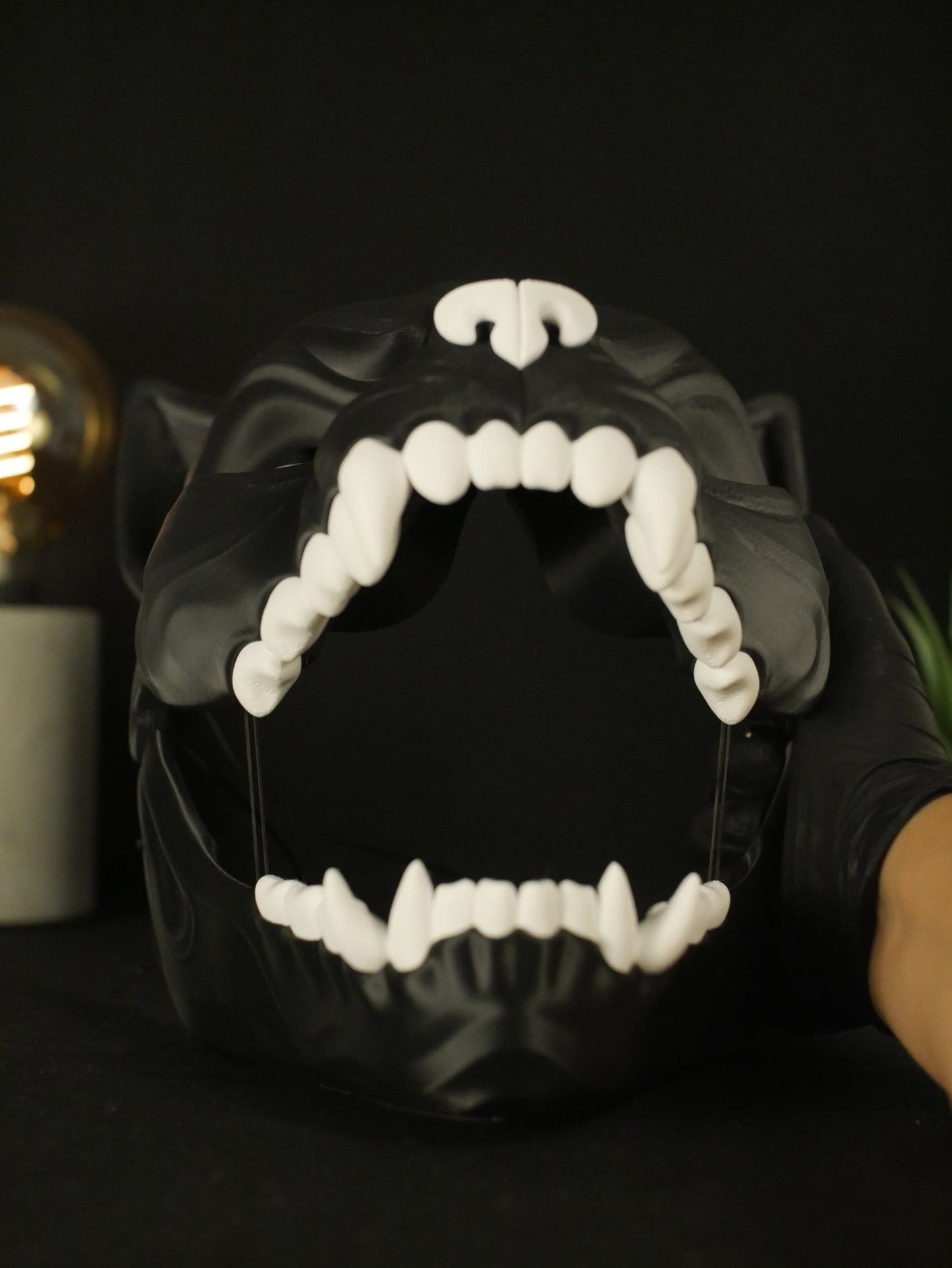 Máscara de pantera negra articulada con mandíbula móvil, cabeza de felino realista para cosplay, disfraces y Halloween