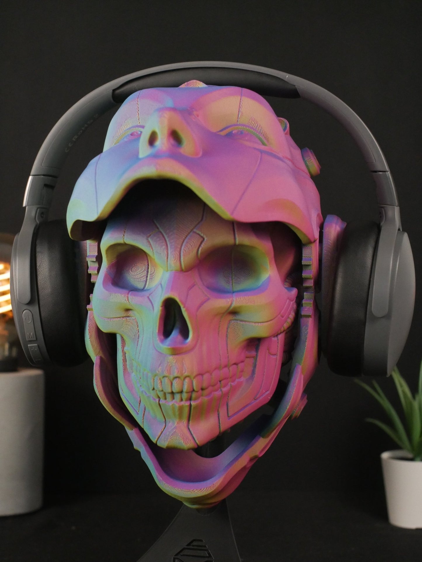 Soporte para auriculares Skulldroid: Máscara articulada para droide, soporte para auriculares para juegos