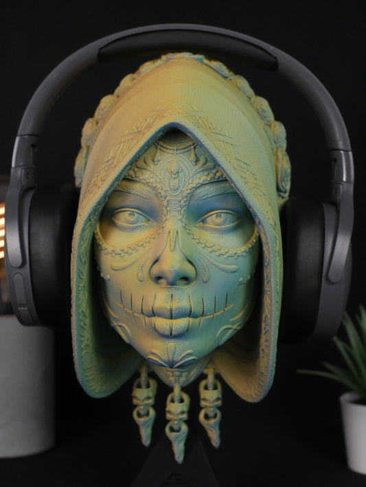 "Soporte para auriculares con forma de Santa Catrina calavera mexicana decoración gamer impreso en 3D"