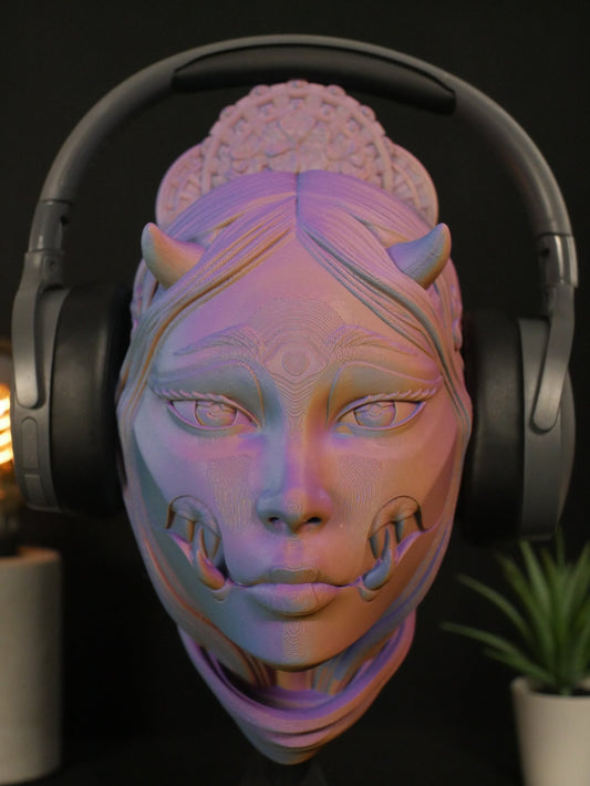 Soporte para auriculares Kuchisake / Soporte para auriculares de demonio Oni japonés / Accesorio de escritorio para juegos / Regalo único para jugadores