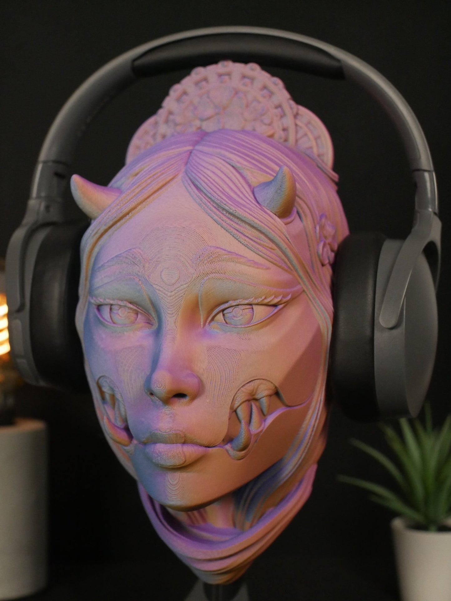 Soporte para auriculares Kuchisake / Soporte para auriculares de demonio Oni japonés / Accesorio de escritorio para juegos / Regalo único para jugadores