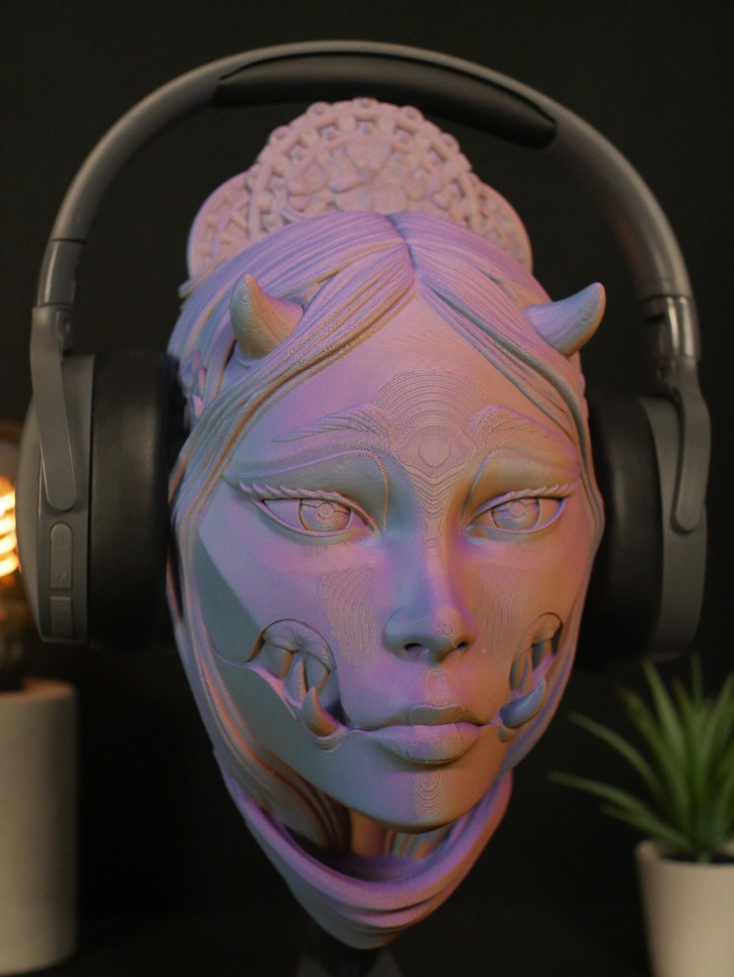 Soporte para auriculares Kuchisake / Soporte para auriculares de demonio Oni japonés / Accesorio de escritorio para juegos / Regalo único para jugadores