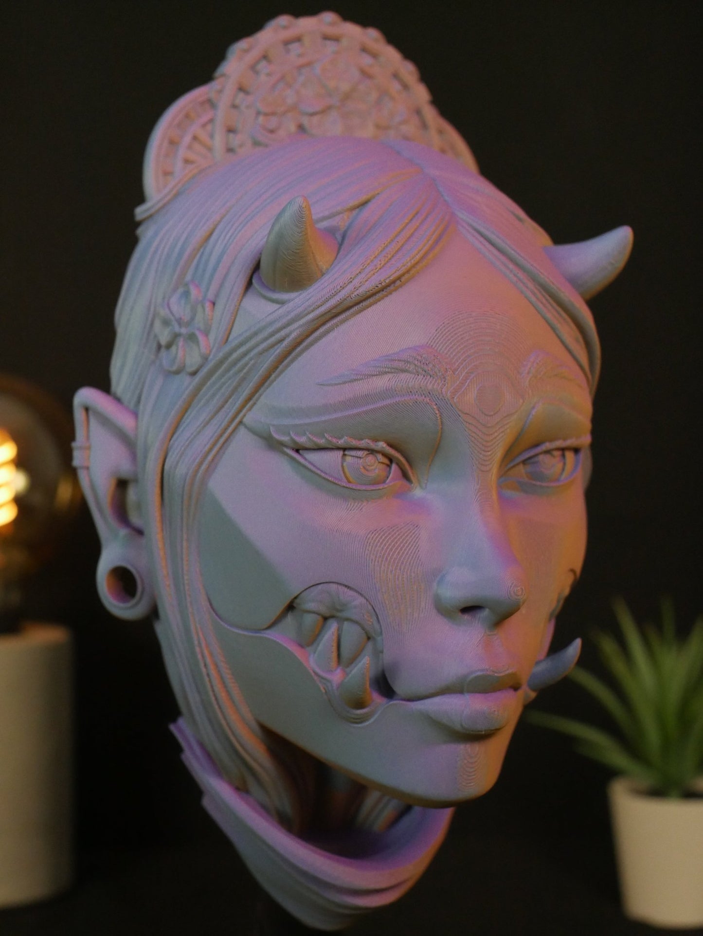 Soporte para auriculares Kuchisake / Soporte para auriculares de demonio Oni japonés / Accesorio de escritorio para juegos / Regalo único para jugadores