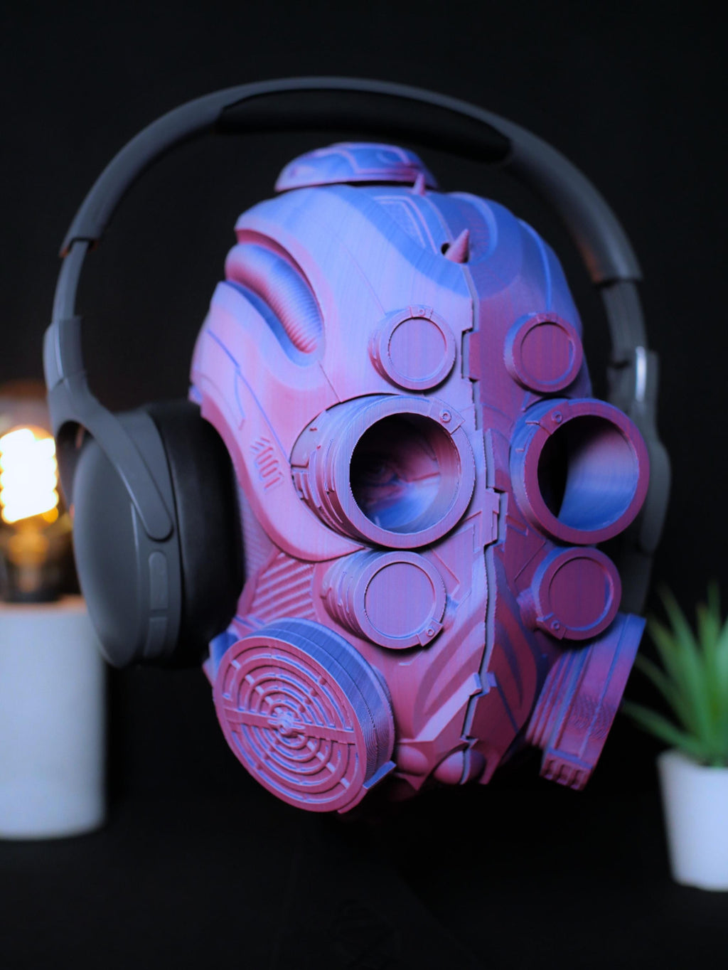 Soporte para auriculares Cyberpunk, busto de cíborg de ciencia ficción. Soporte para auriculares impreso en 3D para gaming. Regalo gamer, decoración de escritorio única.