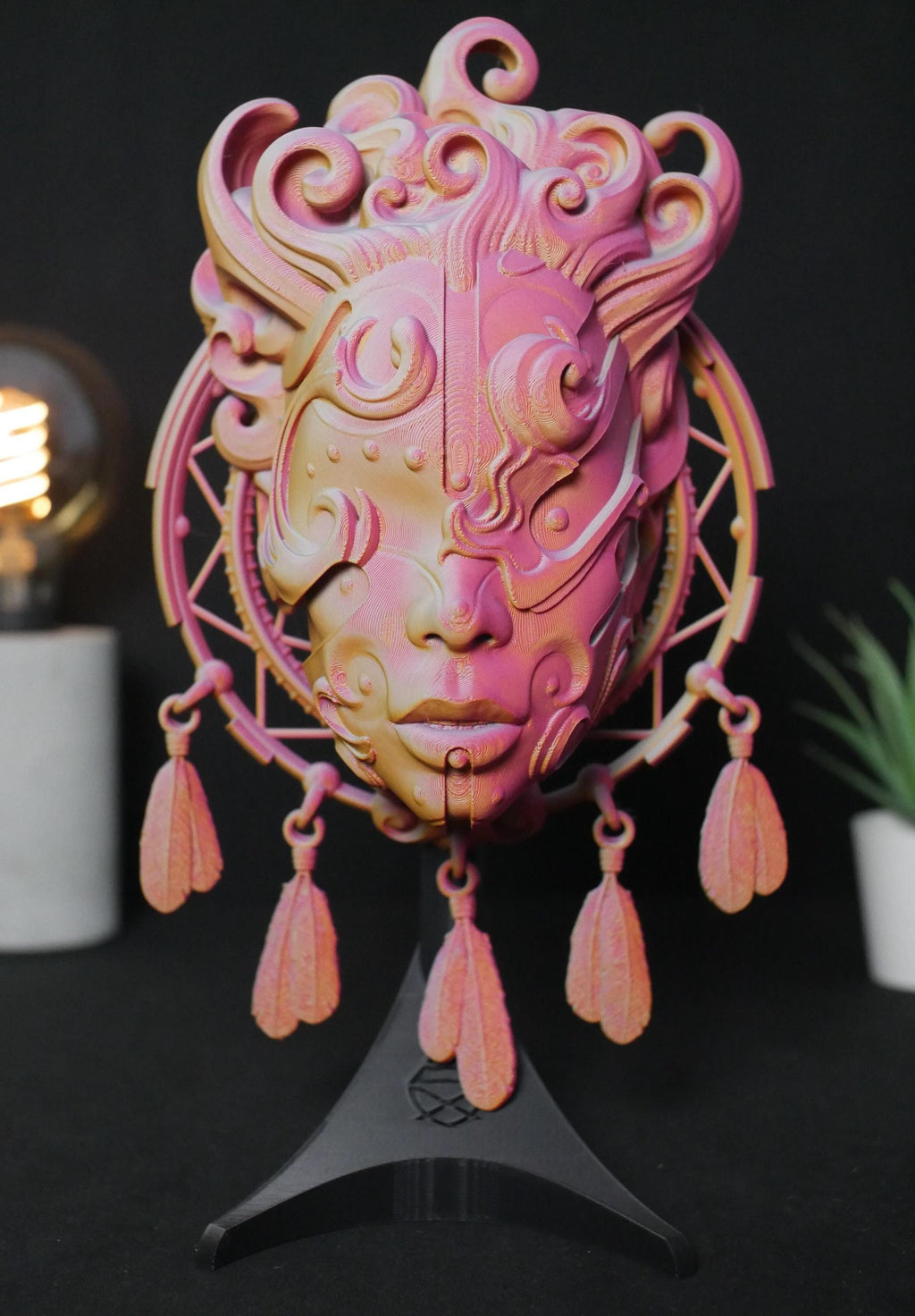 Máscara de atrapasueños impresa en 3D: Arte mural de la diosa celestial