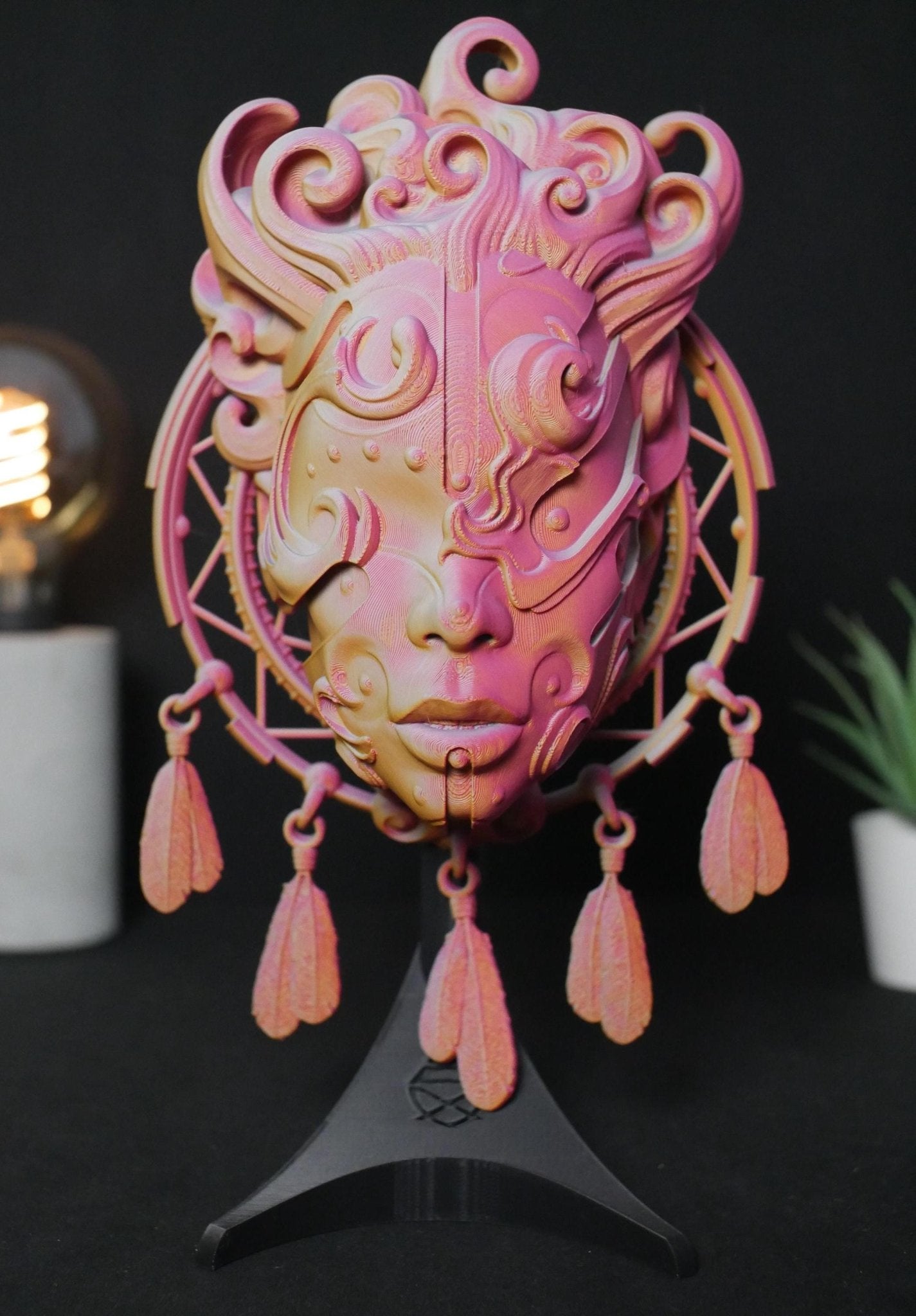 Máscara de atrapasueños impresa en 3D: Arte mural de la diosa celestial