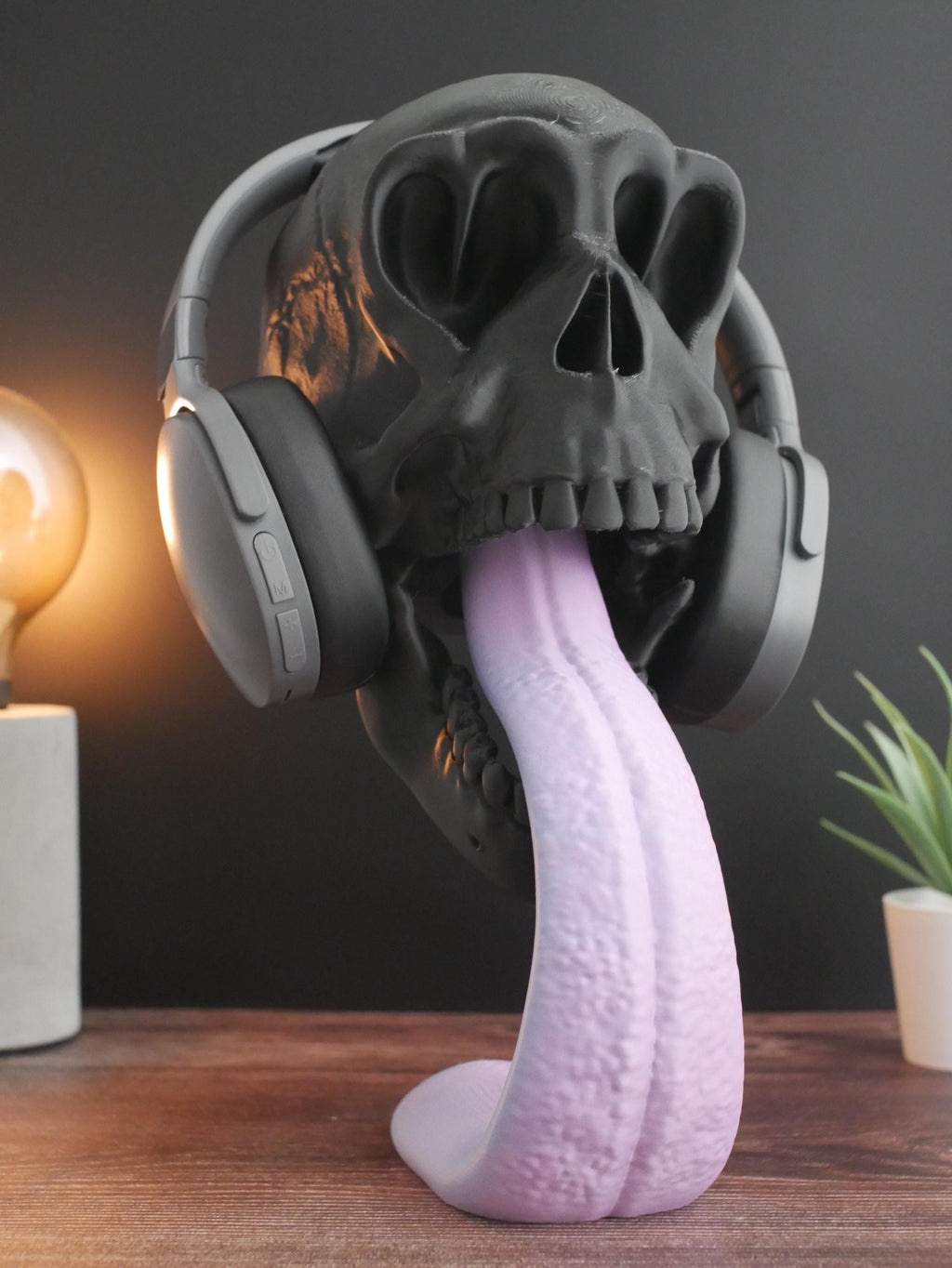 Soporte para auriculares con forma de calavera - Soporte único para auriculares con forma de calavera - Organizador de escritorio moderno para juegos - Regalo perfecto para amantes de la música - Soporte para auriculares -
