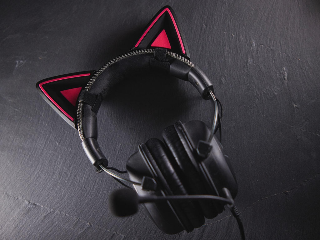 Orejas de gato de colores personalizados para auriculares y diademas de videojuegos. Adorable accesorio de gatito neko para auriculares, serpentinas, festivales y cosplay.