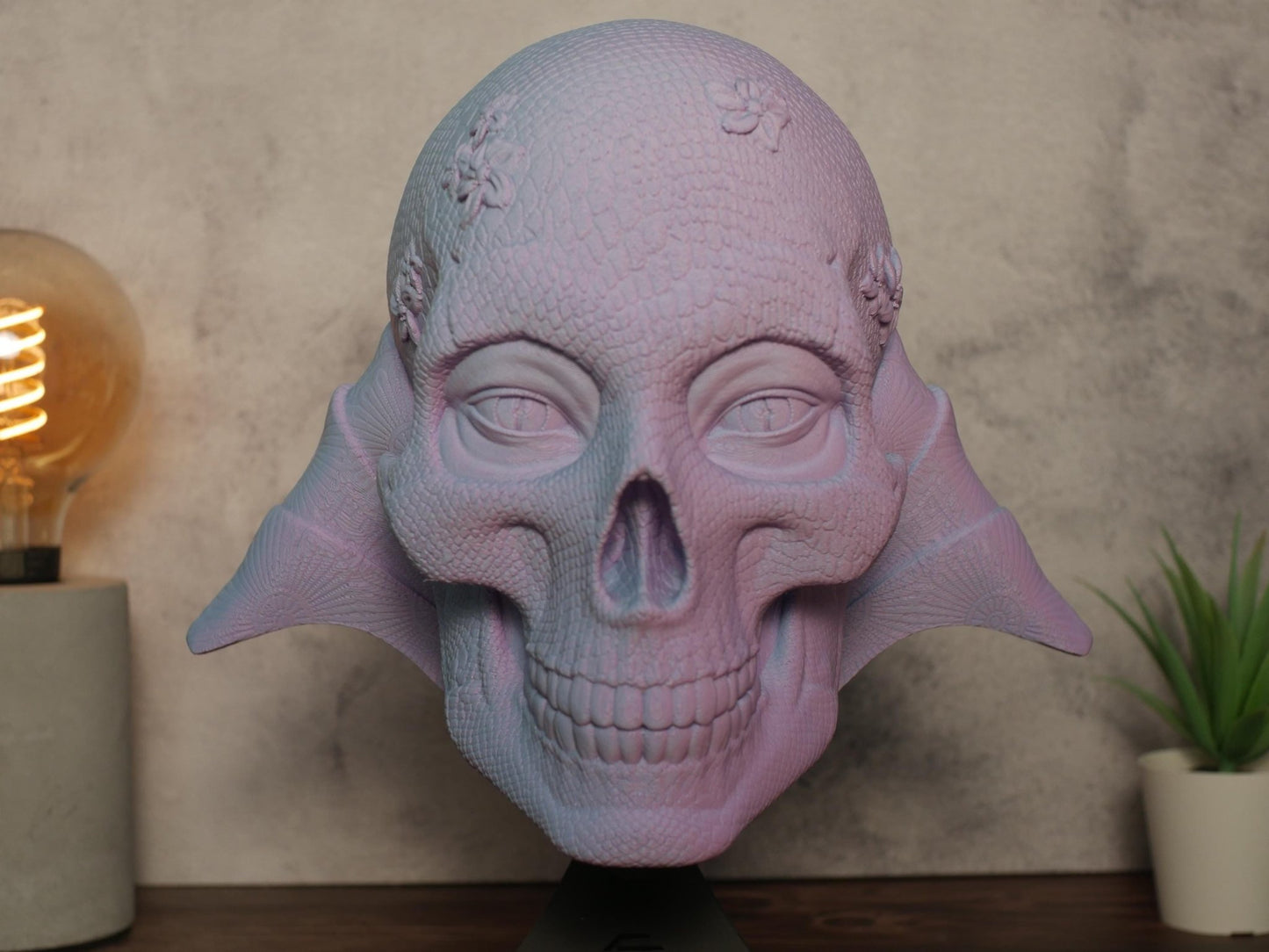 Arte de pared Orochi Sull / Decoración gótica de calavera de reptil / Tapiz floral de piel de serpiente / Regalo de arte oscuro de fantasía