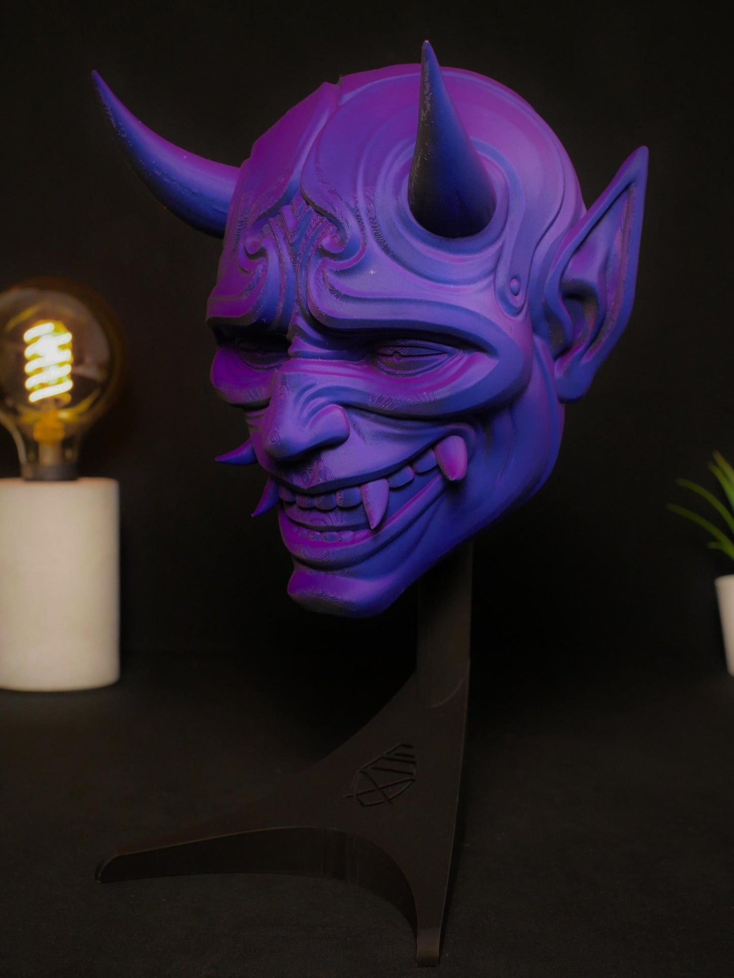 Arte mural con máscara de Oni, estatua de demonio japonés, escultura Yokai impresa en 3D, decoración gótica para el hogar, decoración de estanterías para salas de juegos