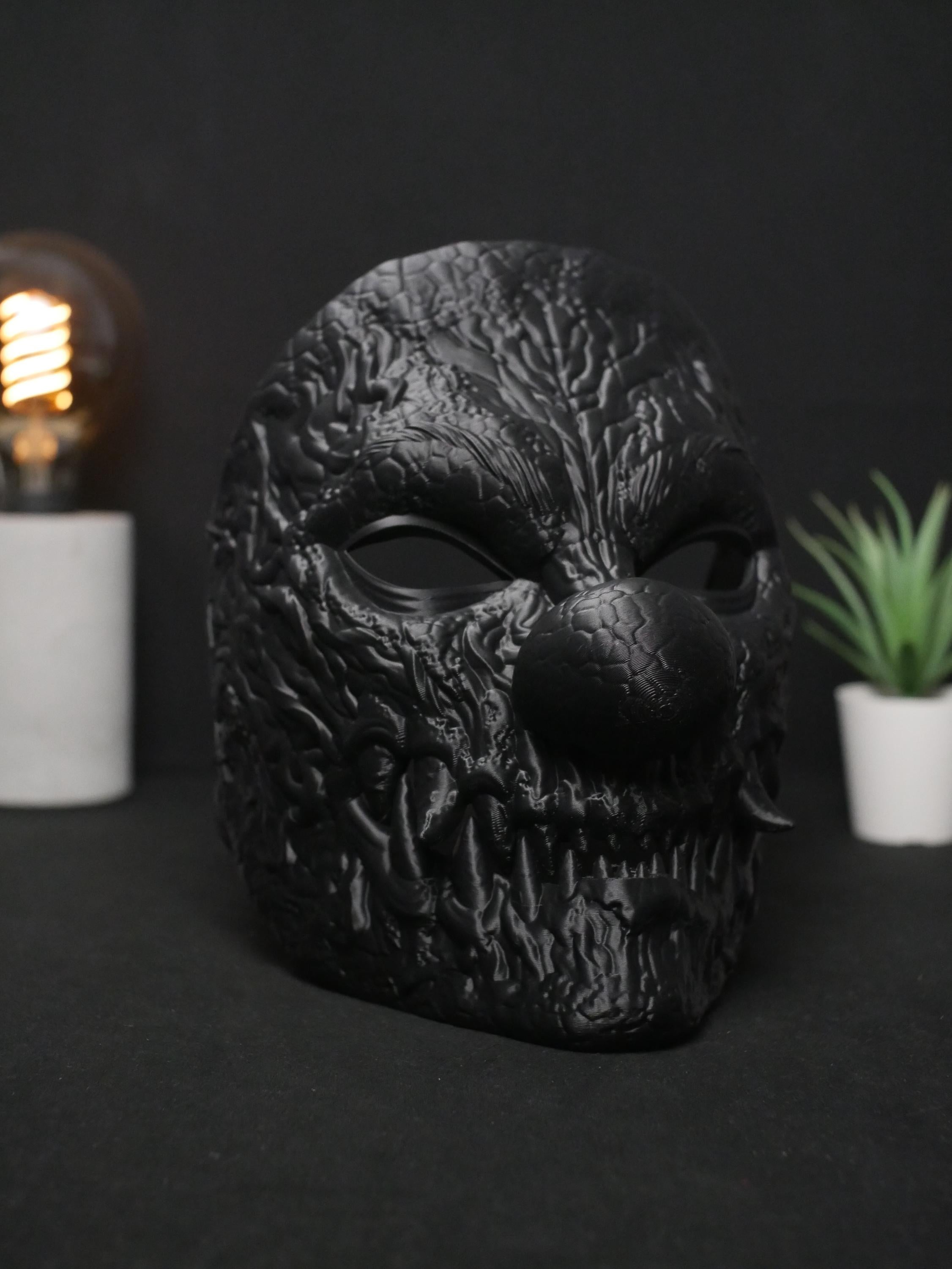 Máscara de payaso aterrador, demonio bufón texturizado para cosplay, disfraz de Halloween 2025 y actor de terror / Máscara impresa en 3D para adultos de cara completa