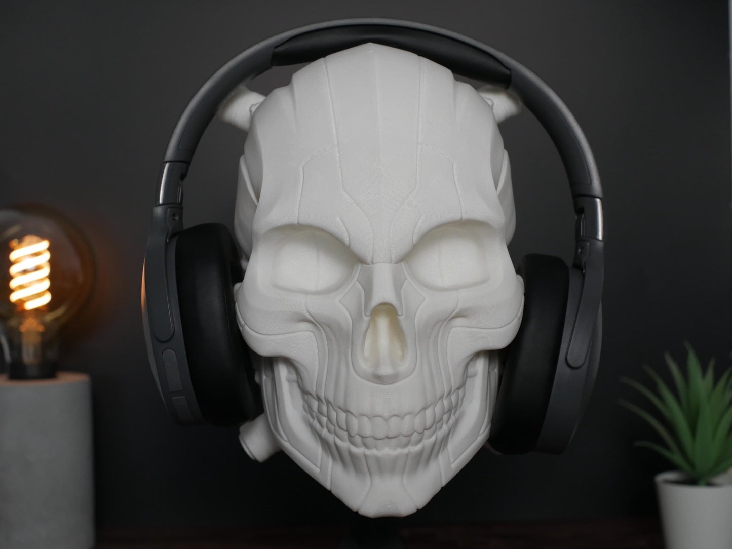 Soporte para auriculares con forma de calavera: organizador de escritorio para gamers, montaje en pared opcional