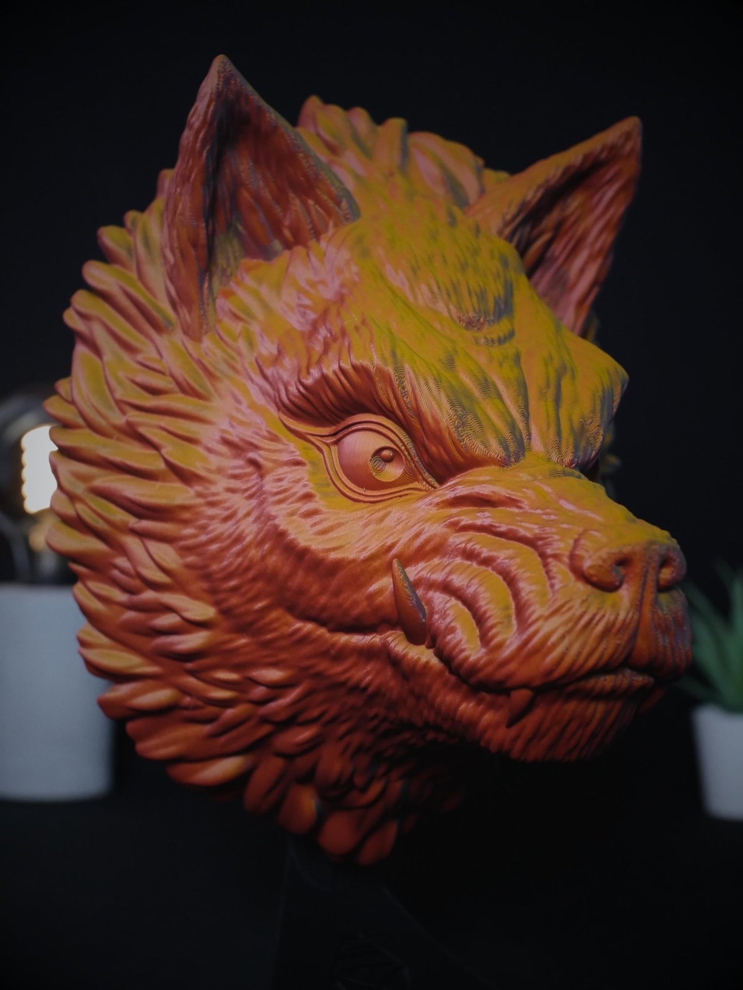 Soporte para auriculares Wolf y Fantasy / Expositor de auriculares para juegos impreso en 3D único para decoración de escritorio