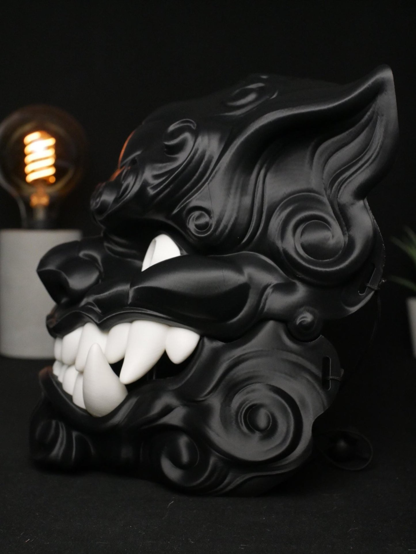 Máscara articulada de perro Foo, mandíbula móvil, color personalizable, oni shisa japonesa, disfraz de Halloween, regalo personalizado