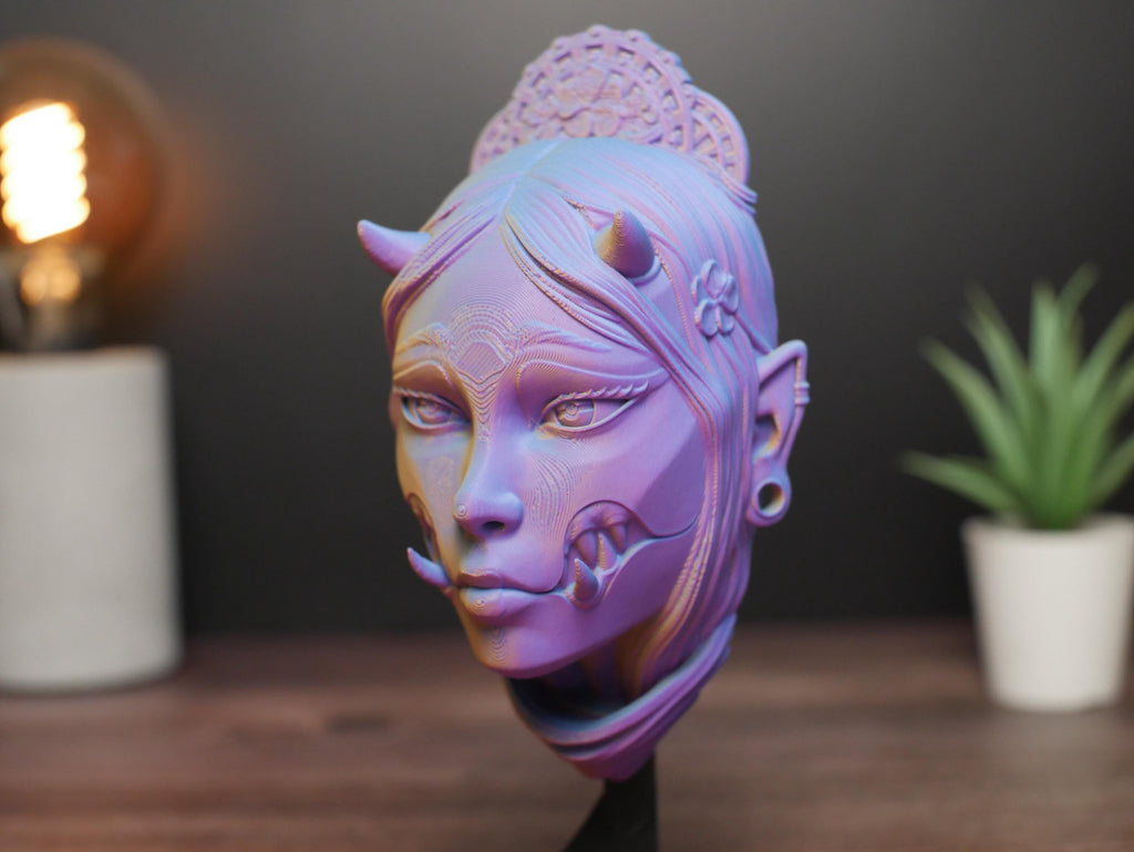 Busto de yokai japonés Kuchisake. Estatua para colgar en la pared o de escritorio. Decoración de demonio oni. Arte de terror gótico.