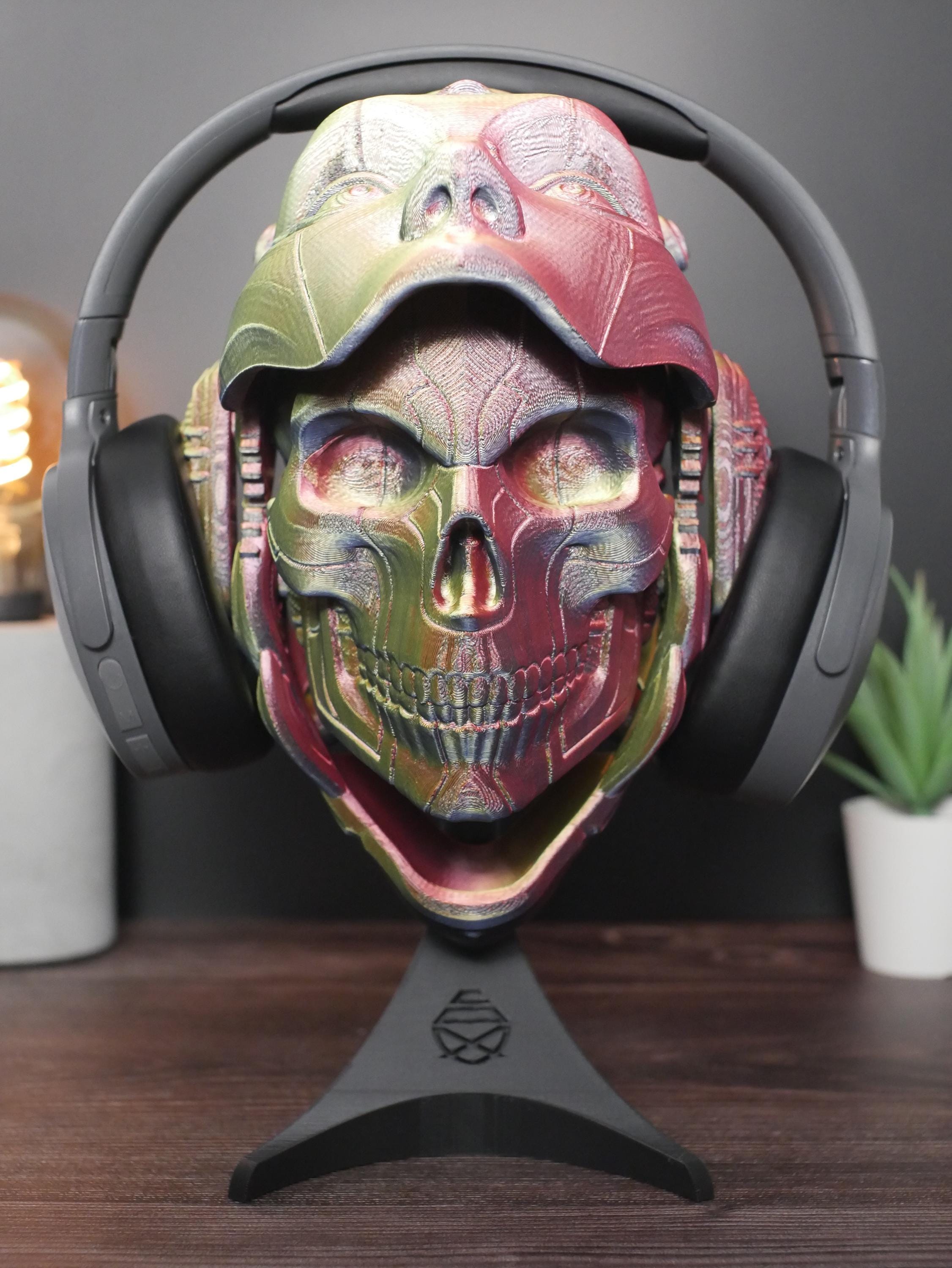 Soporte para auriculares Skulldroid: Máscara articulada para droide, soporte para auriculares para juegos
