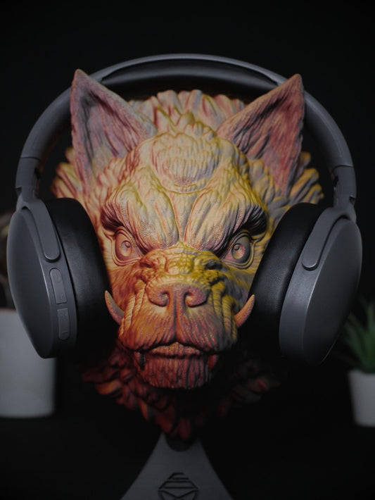 Soporte para auriculares Wolf y Fantasy / Expositor de auriculares para juegos impreso en 3D único para decoración de escritorio