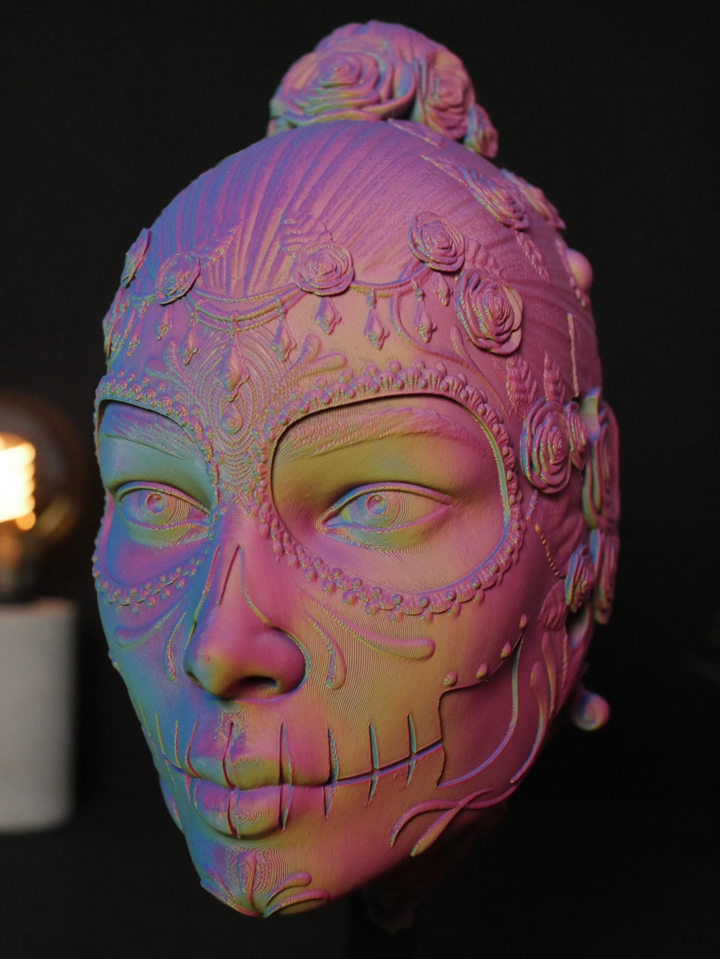 Decoración de pared con calavera de azúcar. Escultura colgante del Día de Muertos. Decoración de pared única impresa en 3D. Mural de arte popular moderno. Hogar gótico.