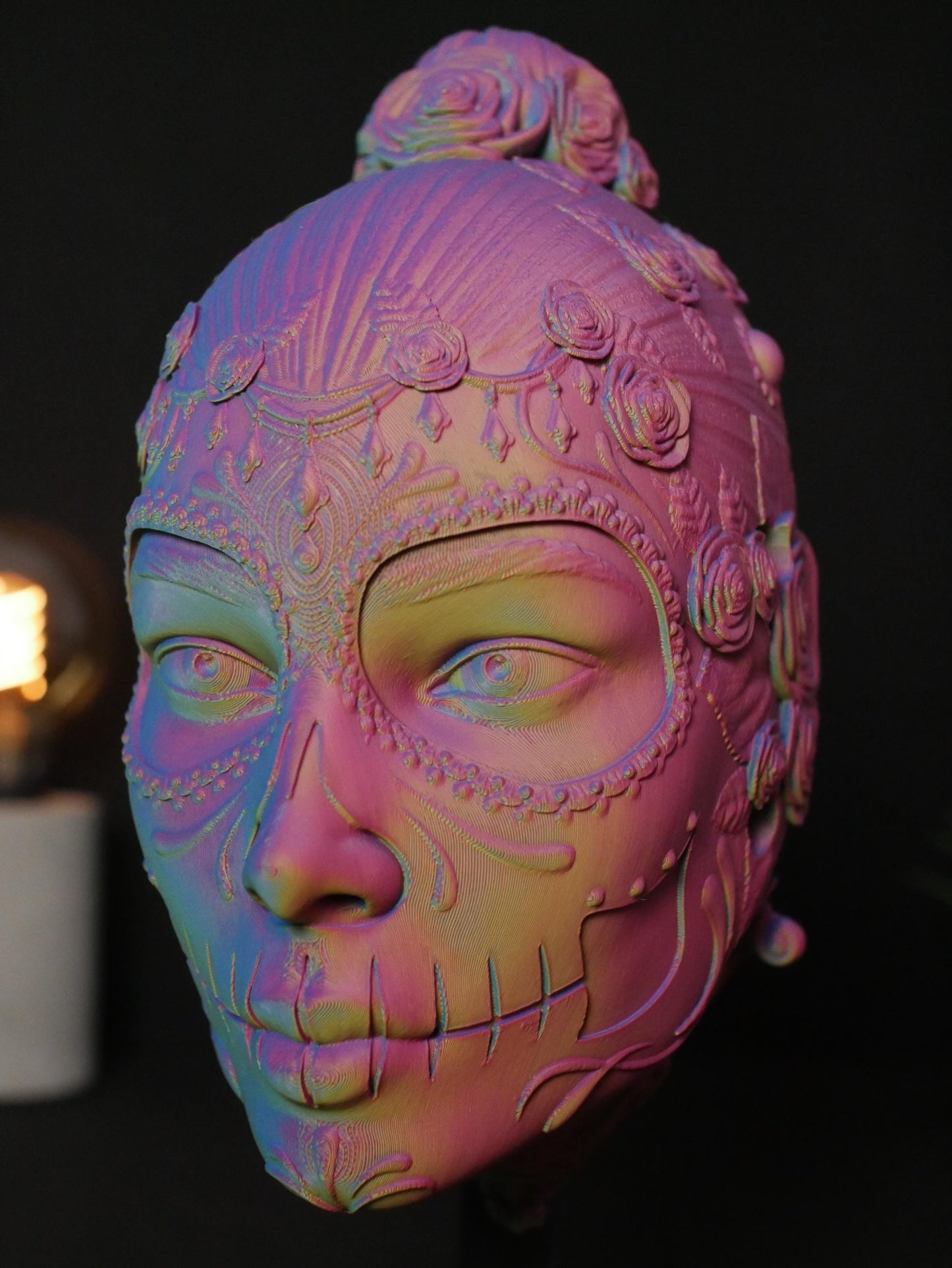 Decoración de pared con calavera de azúcar. Escultura colgante del Día de Muertos. Decoración de pared única impresa en 3D. Mural de arte popular moderno. Hogar gótico.