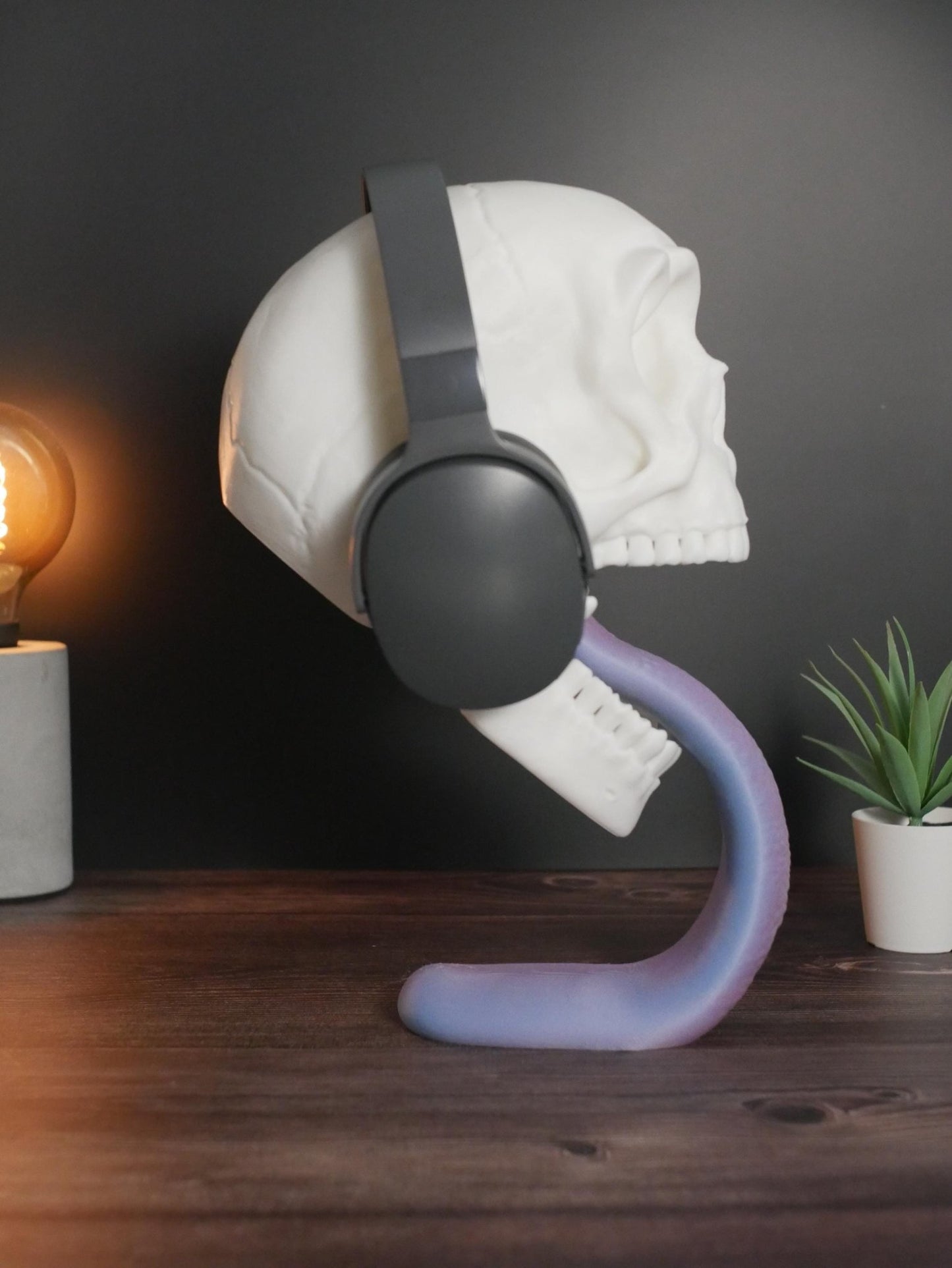 Soporte para auriculares con forma de calavera - Soporte único para auriculares con forma de calavera - Organizador de escritorio moderno para juegos - Regalo perfecto para amantes de la música - Soporte para auriculares -