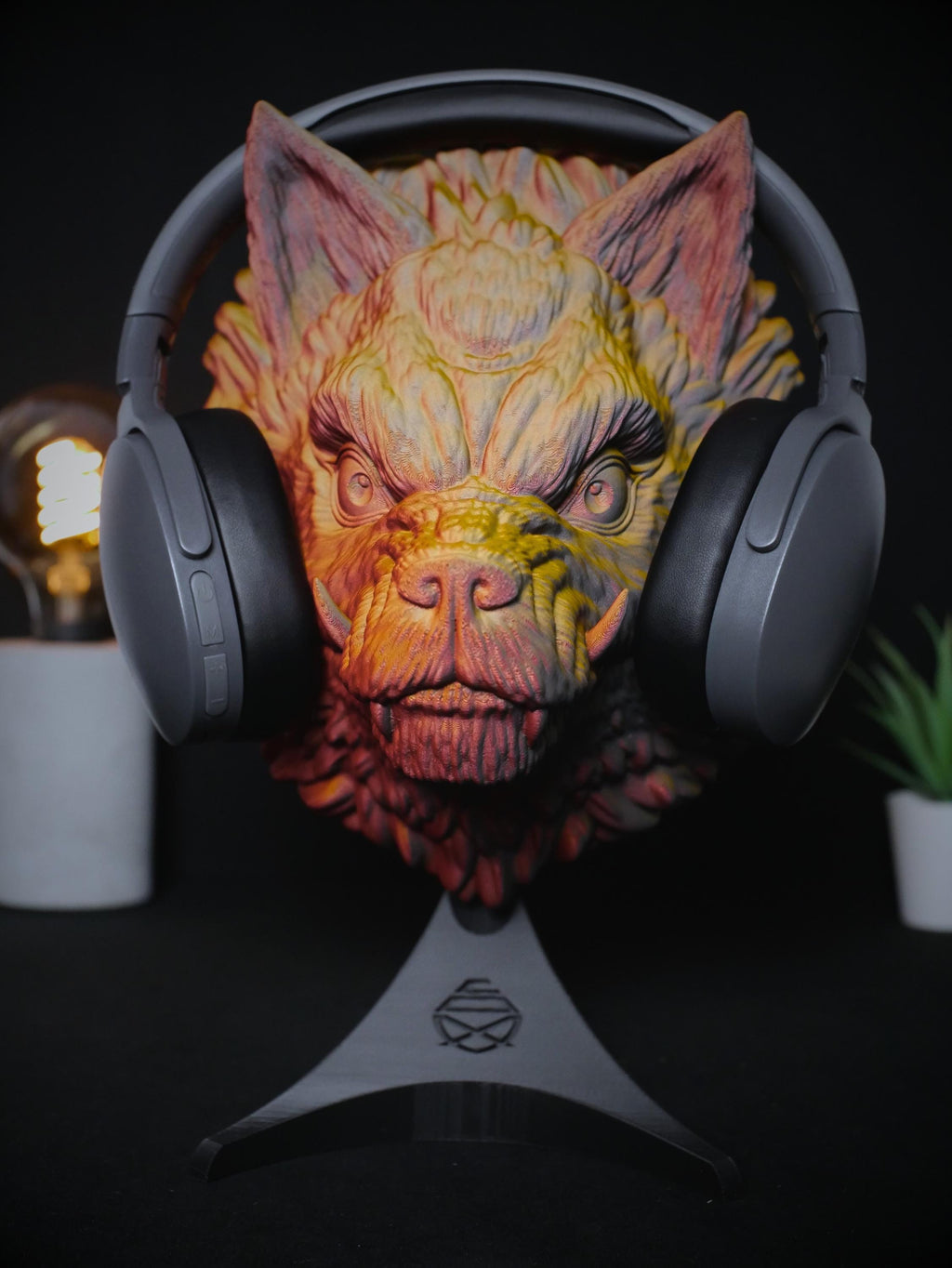 Soporte para auriculares Wolf y Fantasy / Expositor de auriculares para juegos impreso en 3D único para decoración de escritorio