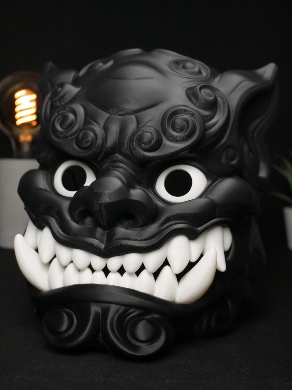 Máscara articulada de perro Foo, mandíbula móvil, color personalizable, oni shisa japonesa, disfraz de Halloween, regalo personalizado
