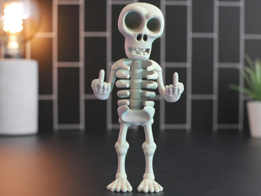 Esqueleto articulado con dedo medio: regalo perfecto para una decoración divertida y única