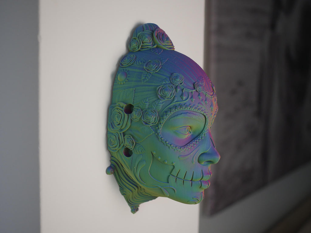 Decoración de pared con calavera de azúcar. Escultura colgante del Día de Muertos. Decoración de pared única impresa en 3D. Mural de arte popular moderno. Hogar gótico.