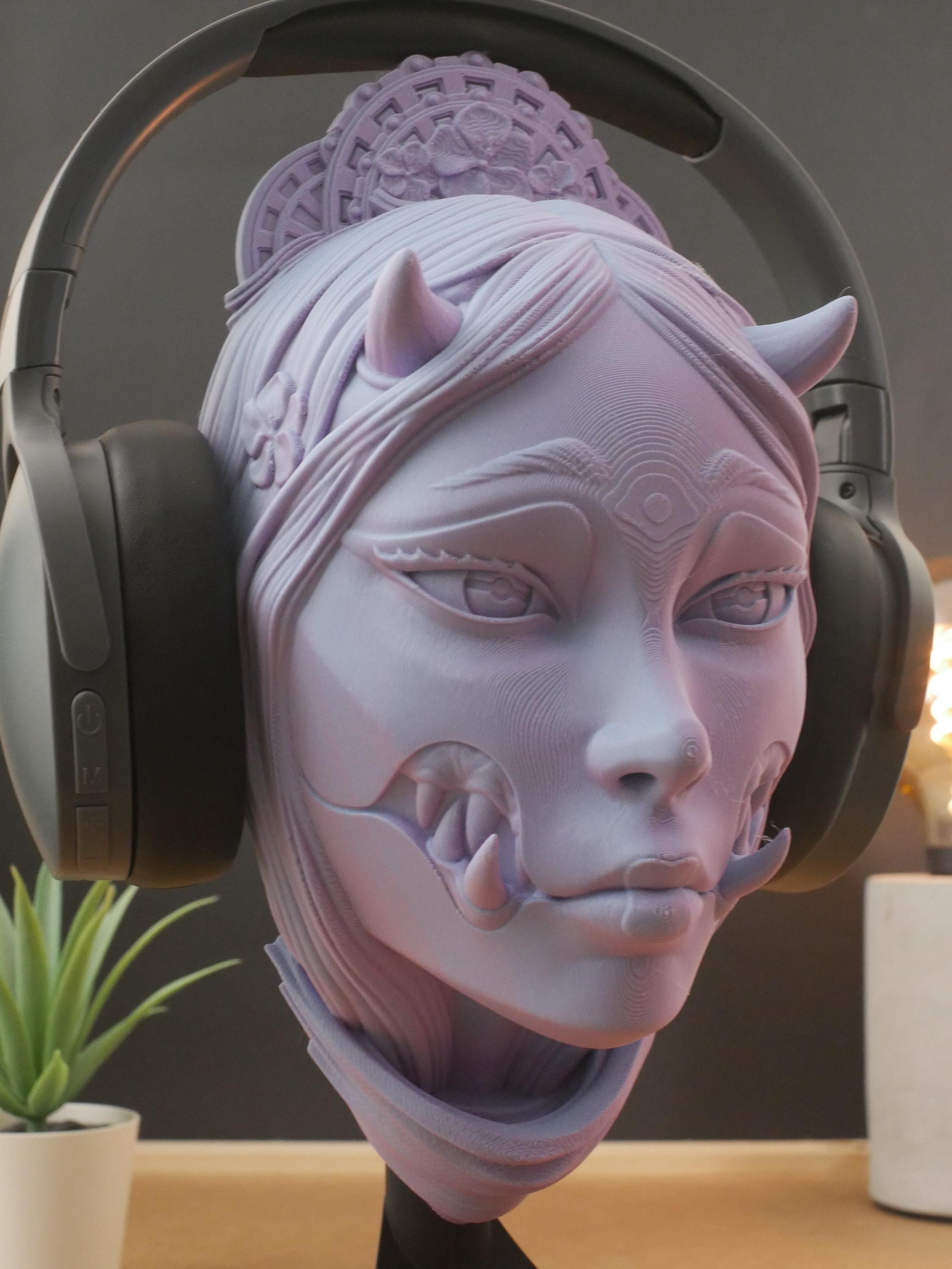 Soporte para auriculares Kuchisake / Soporte para auriculares de demonio Oni japonés / Accesorio de escritorio para juegos / Regalo único para jugadores