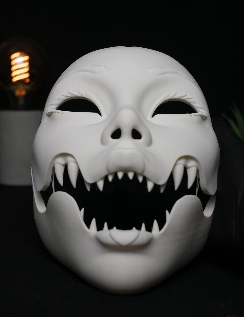 Máscara Cosplay Geisha Articulada - Mandíbula Móvil Teatral y Anime - Estilo Kitsune Noh - Máscara Fantasía Personalizable