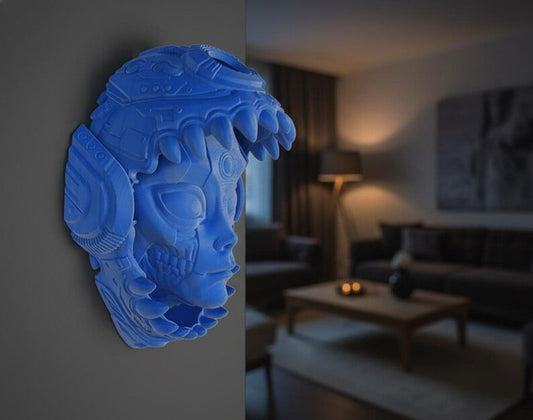 Cabeza de robot articulada impresa en 3D / Se abre para revelar un extraterrestre / Arte de pared de ciencia ficción y decoración de escritorio con soporte / Regalo geek