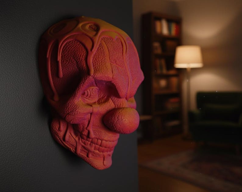 Calavera de Payaso Tenebrosa Texturizada | Decoración de Terror Versátil (Pared y Escritorio)