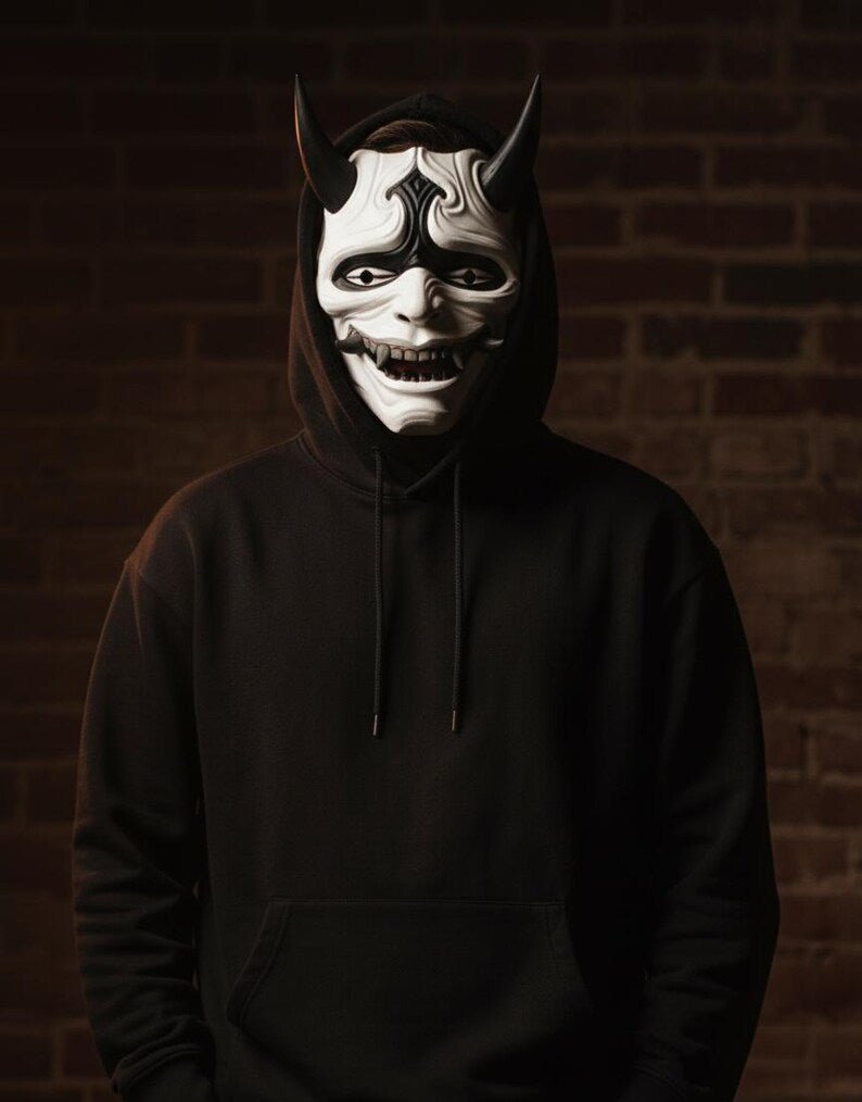 Máscara Oni, Demonio Japonés | Máscara de Diablo Cornudo para Cosplay, Disfraz de Halloween y Coleccionable | Estilo Kabuki Tradicional