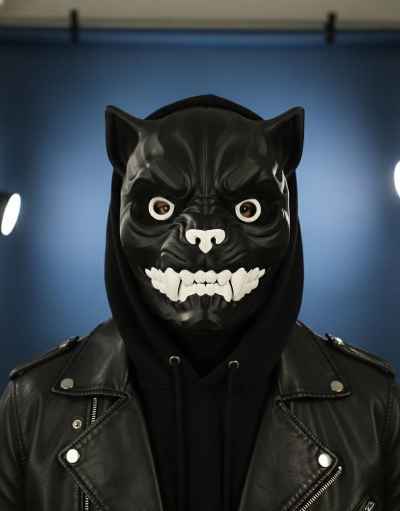 Máscara de pantera negra articulada con mandíbula móvil, cabeza de felino realista para cosplay, disfraces y Halloween