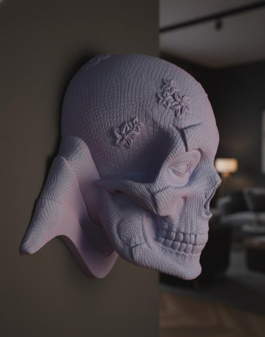 Arte de pared Orochi Sull / Decoración gótica de calavera de reptil / Tapiz floral de piel de serpiente / Regalo de arte oscuro de fantasía